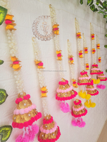 Bunga Artifisial Marigold Mogra Pom Pom Bells String Buatan Tangan 2ft untuk Perayaan Wisuda Pernikahan Thanksgiving Hari Valentine Dekorasi Rumah