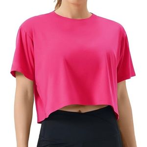 Hot Pink Oversized Women Yoga Crop Tops Cotton Blend Drop Shoulder Soft Touch Wholesale Garments - Product Image 1