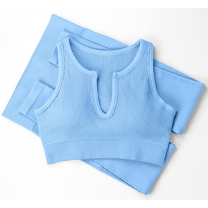 Conjunto de yoga para mujer barato al por mayor, ropa deportiva con tirantes cruzados, cuello redondo, control de abdomen, cintura elástica, tela suave y elástica para gimnasio - Product Image 6