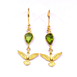Pendientes Colgantes de Plata 925 con Baño de Oro en Forma de Animal, con Engaste de Bisel de Piedra Preciosa Verde, Joyería de Moda Estilo Vintage para Mujer - Product Image 2