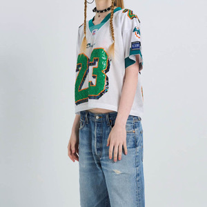 Top Corto de Malla Estampado con Cuello en V y Manga Media para Mujer, Estilo Jersey de Fútbol Americano, Ropa Urbana Transpirable, Logotipo Personalizado, Venta al por Mayor, Moda - Product Image 4