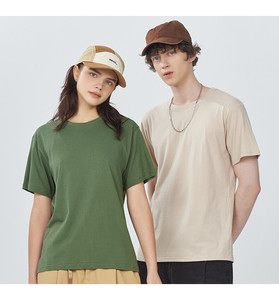 เสื้อยืดคอกลมแขนสั้นผู้ชายทรงปกติ สีพื้น ผ้าฝ้าย สไตล์ลำลอง ผ้าเจอร์ซีย์ถัก ทอแบบเรียบ ย้อมสีพื้น - Product Image 1