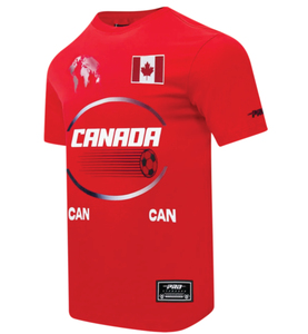 T-shirt à manches courtes pour homme, rouge Canada, avec drapeau et motif de football, coupe classique, imprimé sur le devant, col rond - Product Image 4