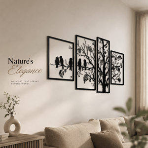 Juego de Arte Metálico de Pared Premium de 4 Piezas con Diseño de Aves y Ramas de Árboles, Armonía Natural |   Decoración Moderna para Colgar en la Pared del Salón - Product Image 4