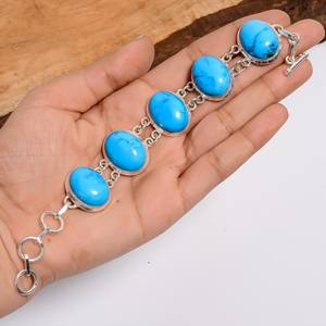 Magnesite Turquoise Sterling Silver Bracelet Vintage Bohemian Handmade Jewelry Gift For Women Girls - Product Image 5