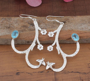 Boucles d'oreilles pendantes élégantes en argent sterling 925 plaqué argent avec pierre précieuse topaze bleue naturelle, bijoux de luxe pour femmes, mariage et fête - Product Image 5