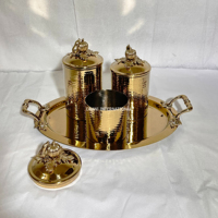 Ensemble de récipients en acier inoxydable martelé à la main avec plateau, pots de rangement de cuisine, ensemble de conteneurs décoratifs avec boutons de couvercle en forme de citrouille dorés