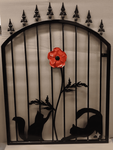 Wrought Iron Garden Gate Cat Rose Design Rustic Exterior Metal Entry Door Manual <b>Swing</b> Style Finished Surface - Product Image 2