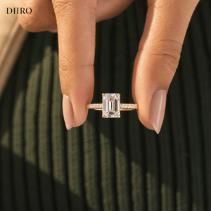 Bague de fiançailles en or jaune plaqué 14 carats, classique, avec moissanite, pour femme, coupe émeraude, solitaire de mariage - Product Image 5