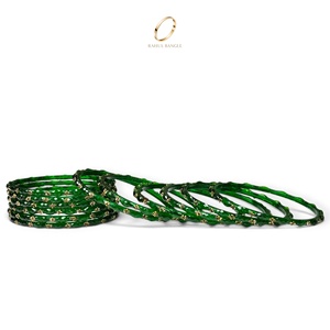 Bracelets en verre kashmiri plaqué or vert, motif goutte de pluie, très tendance, pour femmes, bijoux de mode pour mariage indien, vente en gros - Product Image 4
