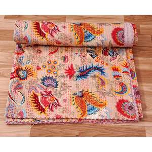 Nueva Colcha Kantha Rajasthani Hecha a Mano con Estampado Paisley, Vintage, Ecológica, para Todas las Estaciones, Tamaño Doble, 100% Algodón Orgánico - Product Image 4