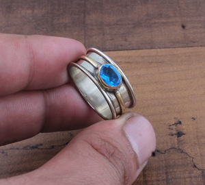 Bague en topaze bleue véritable, argent sterling 925, pierre précieuse bleu ciel naturel, bague éternité, bijoux fins, vente en gros pour femmes - Product Image 4