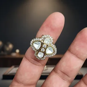 Wholesale Mixed Cut Cubic Zirconia Statement Finger <b>Ring</b> for Women <b>Gold</b> Plated Adjustable Geometric <b>Cocktail</b> <b>Ring</b> - Product Image 1