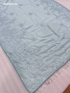 Sari de diseño Bollywood de alta calidad en georgette sintético con bordado, lentejuelas de 5 mm y flecos de cristal, con trabajo Zalar, y blusa - Proveedor de la India - Product Image 6