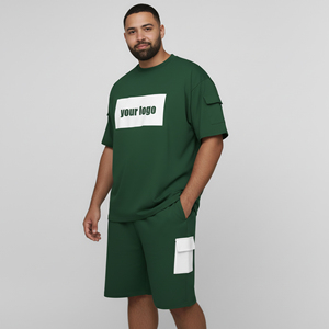 Ensemble 2 pièces pour homme de qualité supérieure, logo imprimé DTF personnalisé, 100% coton, 2 tons, streetwear, sportswear, poids moyen, uni, short - Product Image 5