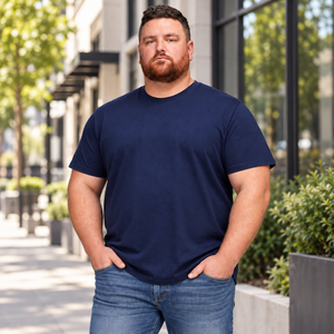 Men's <b>Navy</b> <b>Blue</b> Short Sleeve O-Neck T-<b>Shirt</b> Regular Fit Solid Color Cotton Jersey Casual Wear - Product Image 5