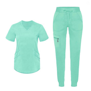 Wholesale Medical and Nurse Hospital Use Uniforms Women Sets Jogger Medical Spandex Nursing <b>Scrub</b> Short Sleeve Spa Uniform Set - Product Image 1