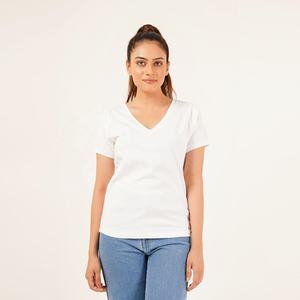 Camiseta con cuello de pico para mujer, precio al por mayor, tela de algodón de alta calidad, camisetas de moda para mujer, Camiseta básica de algodón informal para Yoga - Product Image 5