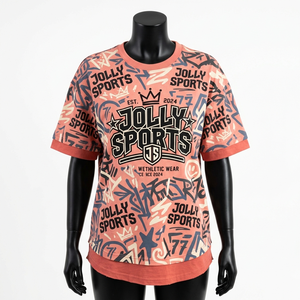 Women cotton double layer t shirt breathable soft <b>peach</b> graffiti print contrast hem custom sublimation logo Double Layer Shirts - Product Image 5