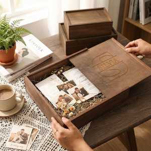 Khadim Handicrafts Classic Wooden Wedding Invitation Box Custom Embossed Engraving <b>USB</b> 2.0 <b>Flash</b> <b>Drive</b> Gift Organizer for Bride - Product Image 1