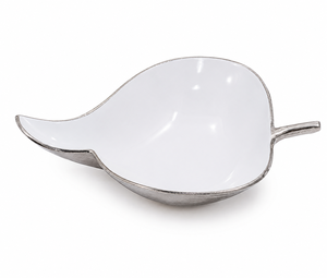 Bols en émail blanc à motifs de feuilles |   Plat de service décoratif en aluminium pour table à manger, cuisine, fruits, collations, bonbons, décoration intérieure, cadeau et présentation - Product Image 2