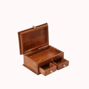 Caja organizadora de joyas de madera al por mayor con 6 compartimentos, caja de almacenamiento de madera de pino natural sin acabar con tapa con bisagras para anillos y pendientes - Product Image 3