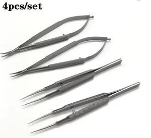 4pcs Stainless Steel Ophthalmic Microsurgical Instruments Set 12.5cm Surgical Scissors <b>Needle</b> Holders Tweezers - Product Image 2