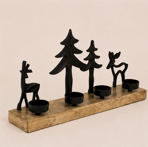 Moderno Portavelas de Reno de Metal Negro con Base de Madera Rústica, Soporte para 4 Velas de Té, Decoración para Centro de Mesa Navideño - Product Image 5
