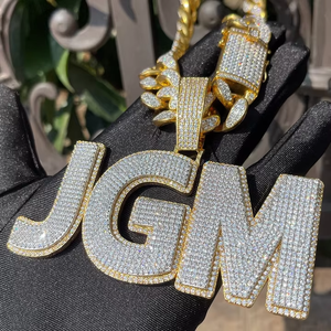 Iced Out Moissanite Letter Name <b>Pendant</b> Cuban Link Chain Hip Hop Men's Letter Charms Everyday Wear <b>Initial</b> Letter <b>Pendant</b> - Product Image 5