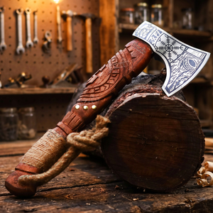 Hand Forged Viking Hammer Axe High Carbon Steel <b>Bearded</b> Tomahawk Vegvisir Hatchet Rose Wood Handle Leather Sheath Gift For Him - Product Image 1