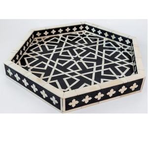 ถาดเสิร์ฟอาหารฝังกระดูกรูปดาวหกเหลี่ยมถาดเสิร์ฟกาแฟและชาถาดเสิร์ฟทรงหกเหลี่ยมฝังกระดูกงานฝีมือสำหรับตกแต่งห้องครัว - Product Image 1