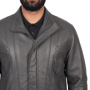 Blouson de motard vintage en cuir pour homme, chaud, imperméable et respirant, teint uni, style urbain, vente en gros OEM - Product Image 4