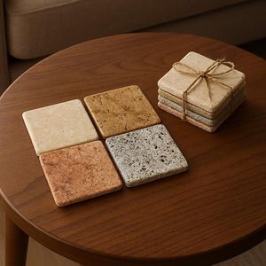 Ensemble de dessous-de-verre en travertin de luxe, supports à boissons naturels pour la protection des surfaces des tables à manger et des tables basses - Product Image 1