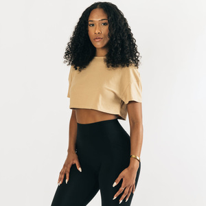 Hot Sell <b>Women's</b> Solid Colour Breathable Knitted Jersey Crop T-Shirt <b>Tops</b> Short Sleeve High Street Fashion <b>Women</b> Crop T-shirt - Product Image 3