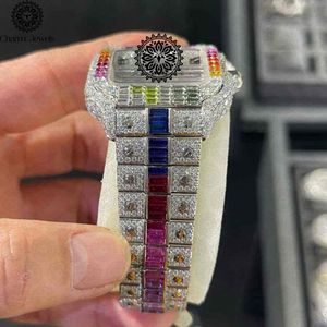 Charm_Jewels Luxury Women's Stainless Steel Square <b>Watch</b> 38mm Analog Quartz Sapphire Crystal Rainbow Gemstone Dial Folding Clasp - Product Image 4