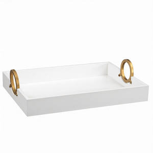 Plateau de service multifonctionnel en acier inoxydable blanc, plateau créatif avec poignée à design doré, très fonctionnel - Product Image 1