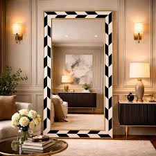 Handcrafted Modern Art Deco Floral Rectangular Bone Inlay Lighted Eco-Friendly Stylish <b>Wall</b> <b>Mirror</b> for Interior Designers - Product Image 2