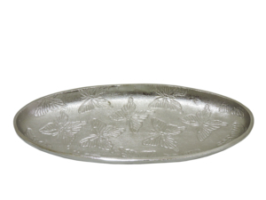Bandeja Decorativa de Aluminio con Diseño de Mariposa, Plato Ovalado Plateado de Metal para Servir, Plato con Relieve Floral para Decoración del Hogar, Organizador de Mesa - Product Image 2