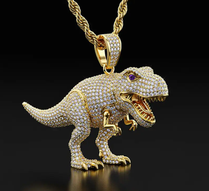 Colgante de Moissanita con Esqueleto de Dinosaurio Color Oro, Amuleto T-Rex, Chapado en Rodio, Perla de Agua Dulce para Collar Hip Hop Certificado - Product Image 4