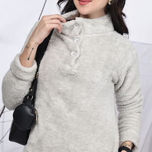 Women Fleece Jacket Button Up Collar Full Sleeve Solid Color Warm <b>Winter</b> <b>Coat</b> Regular Length <b>Thick</b> Polar Fleece Material - Product Image 5