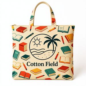 Bolsa de lona personalizada con nombre impreso, diseño de libros, bolsa de viaje con patrón de letras, cierre de cremallera, bolsas de algodón al por mayor - Product Image 1