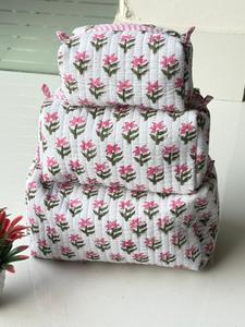 Juego de 3 Bolsas de Algodón Acolchado con Estampado Floral Indio para Artículos de Aseo con Cierre de Cremallera, Bolsas de Maquillaje de Viaje - Product Image 3