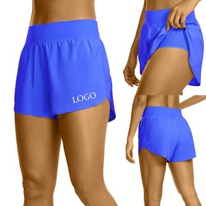 Shorts pour femme taille haute, bleu, tricoté, style streetwear sportif, respirant, séchage rapide, taille élastique, coupe droite, couleur unie, OEM en gros - Product Image 6