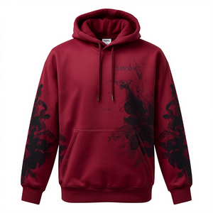 Luxury Men's Crimson Heavy Fleece Hoodie with Shadow Flare Graphic Contemporary Oversized Cotton Pullover Sweatshirt Design - Product Image 4