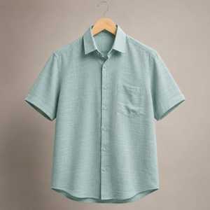 Chemise à manches courtes en lin et coton pour homme, style décontracté |   Chemise d'été unie coupe classique avec poche poitrine |   Vente en gros OEM/ODM XL - Product Image 5
