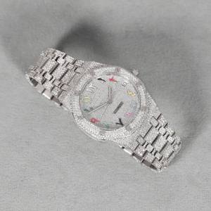 Montre Pragalbh bicolore or rose entièrement sertie de moissanite, quartz, luxe, hip-hop, légère, en acier inoxydable, saphir, étanche - Product Image 3
