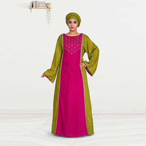 Kaftan Maxi Modeste en Rayonne pour l'Aïd, avec Empiècement Orné de Diamants Swarovski, Manches Évasées Élégantes, Design de Silhouette Gracieuse Longueur Ras du Sol - Product Image 5