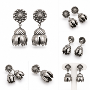 Boucles d'oreilles pendantes fantaisie ethniques plaquées argent antique en gros pour femmes, forme personnalisée, directement de l'usine de Bollywood - Product Image 4