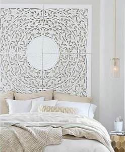 Ensemble de 4 plaques ou panneaux muraux décoratifs et artisanaux en bois, finition blanche vieillie, pour salon, chambre, couloir - Product Image 3