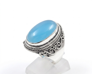 Blue Chalcedony Vintage Statement <b>Ring</b> 925 Sterling Silver Rose Gold Yellow Gold Plated Handmade Boho Jewelry <b>for</b> <b>Men</b> Unisex Her - Product Image 6